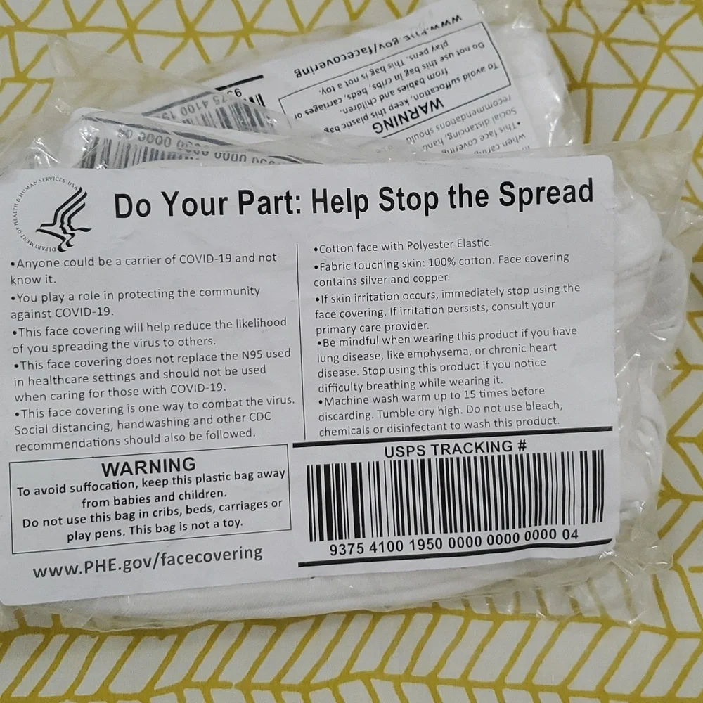 3 Packages of White Cloth Washable Mask